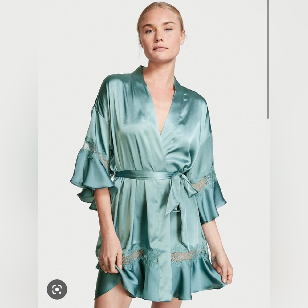 Victoria's Secret Aqua Flounce Satin Robe